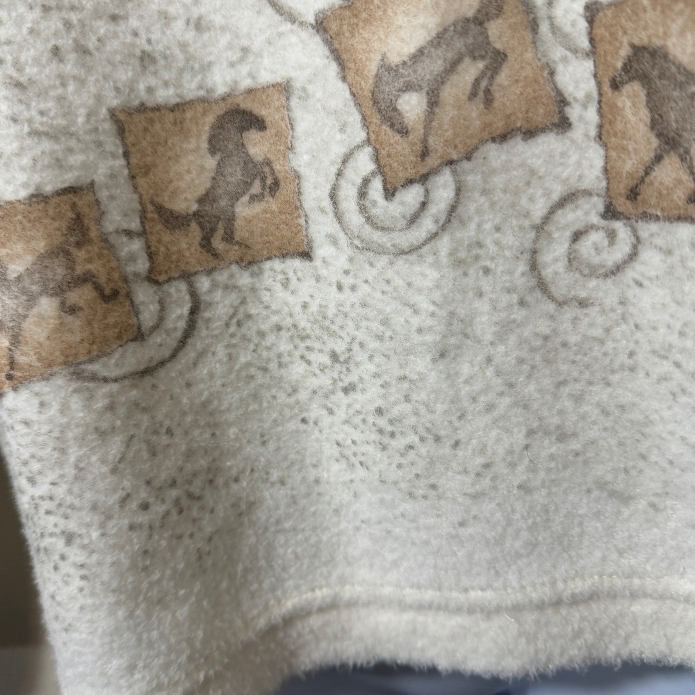 Vintage Horse Sweater Women XL Fleece Cream Artisans Equestrian farmcore - Picture 5 of 9
